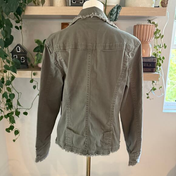 Vintage Military Denim Olive Green Structure Jacket Womens Large Casual Y2K - Picture 2 of 9